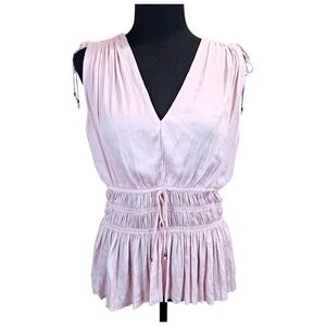 WHBM Pink Smocked Peplum Blouse S Sleeveless V-Neck Balletcore Clean Girl
